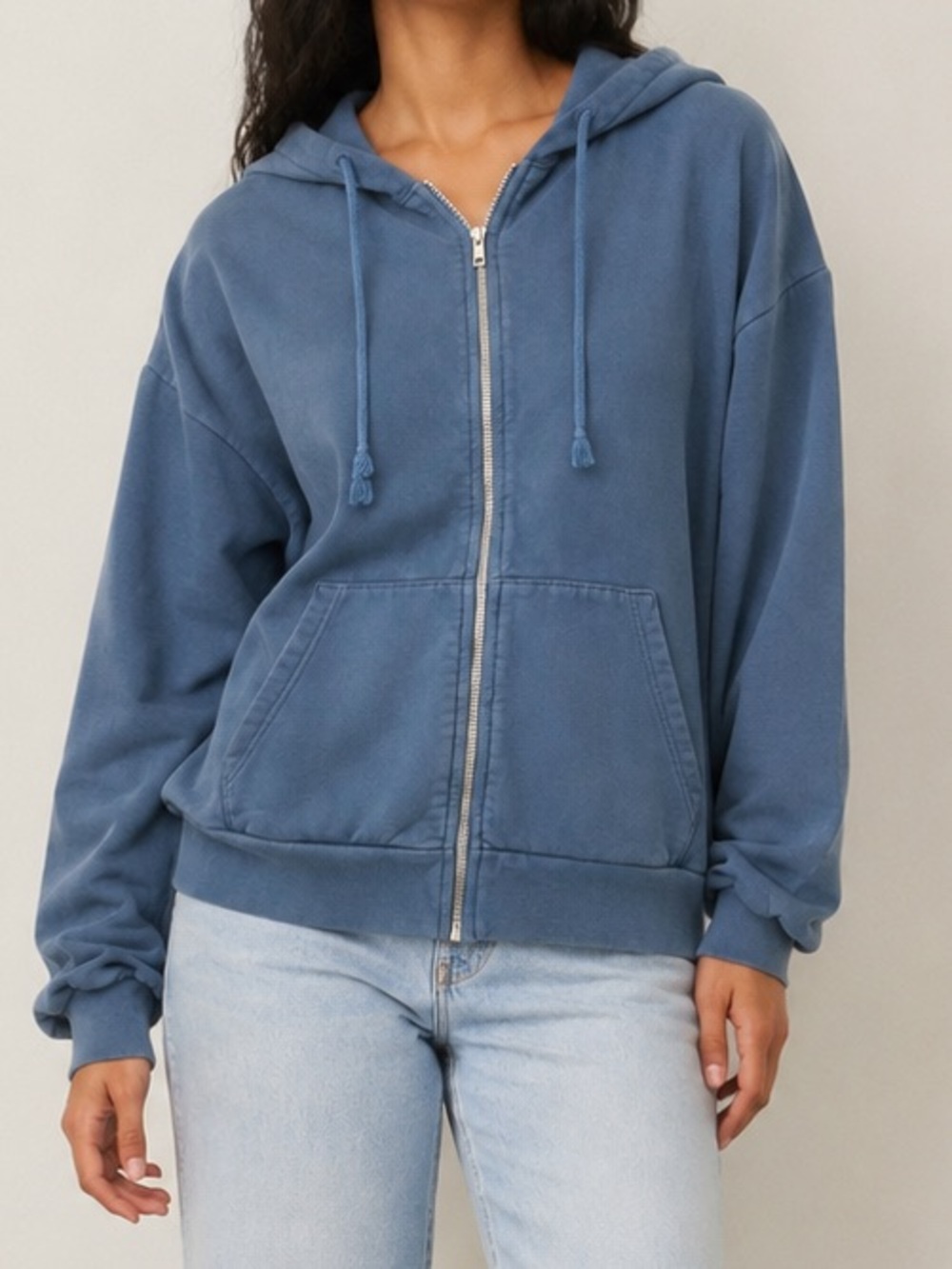 Reformation Zip Up Hoodie Women S Blue Made in USA Cotton Oversized Sweatshirt